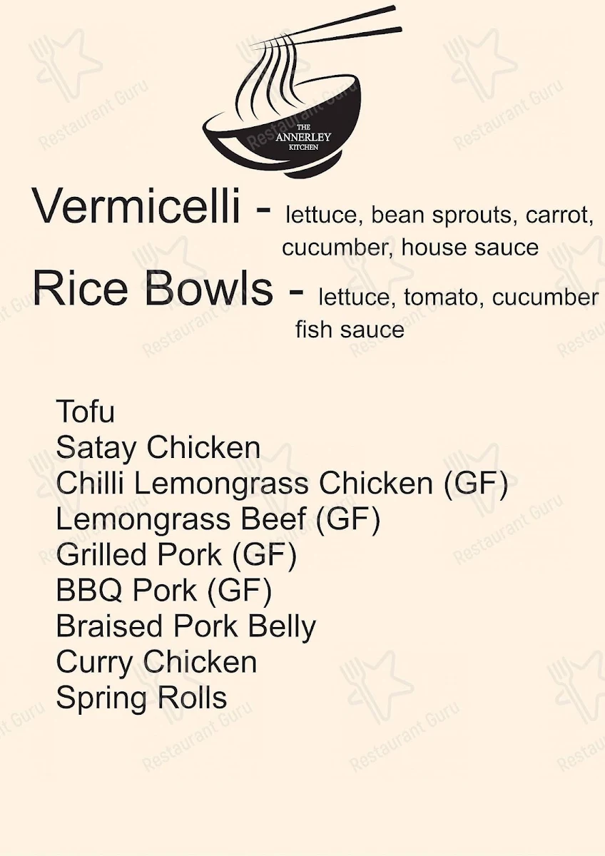 Menu, The Annerley Kitchen