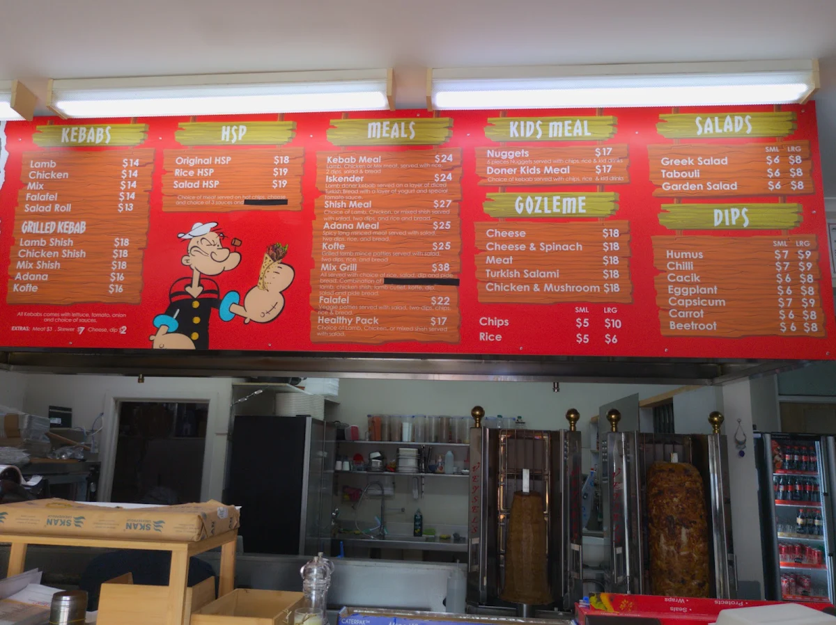 Menu, Popeyes Pizza N Kebab