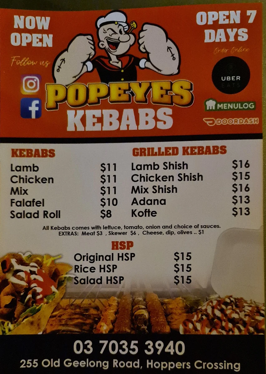 Menu, Popeyes Pizza N Kebab