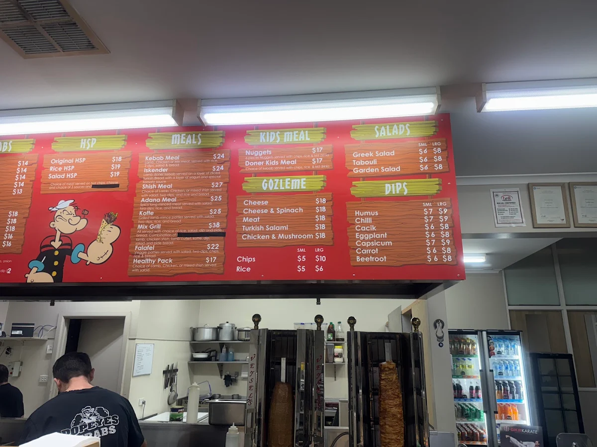 Menu, Popeyes Pizza N Kebab