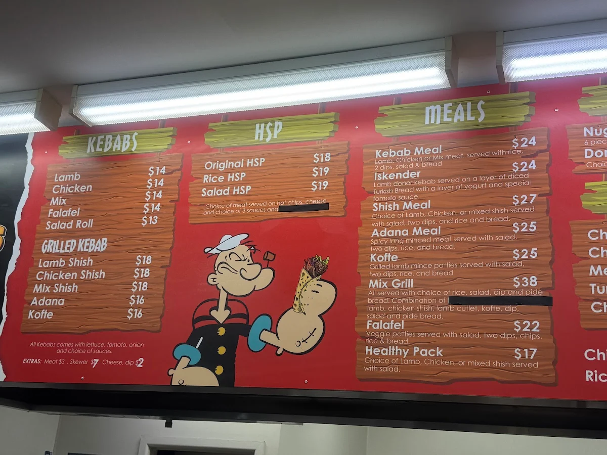 Menu, Popeyes Pizza N Kebab