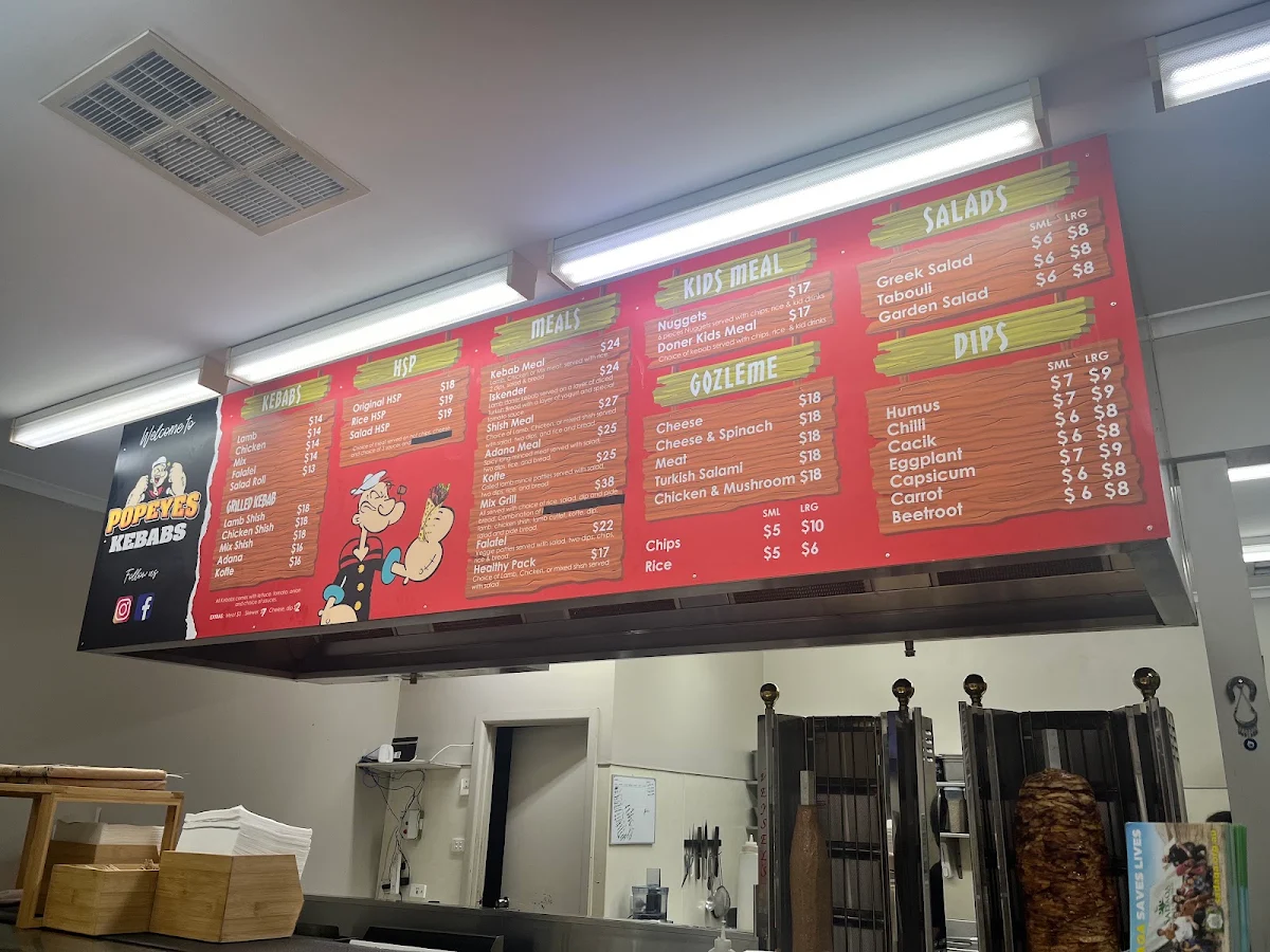Menu, Popeyes Pizza N Kebab