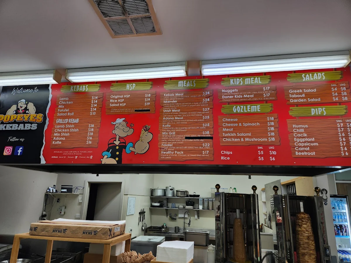 Menu, Popeyes Pizza N Kebab