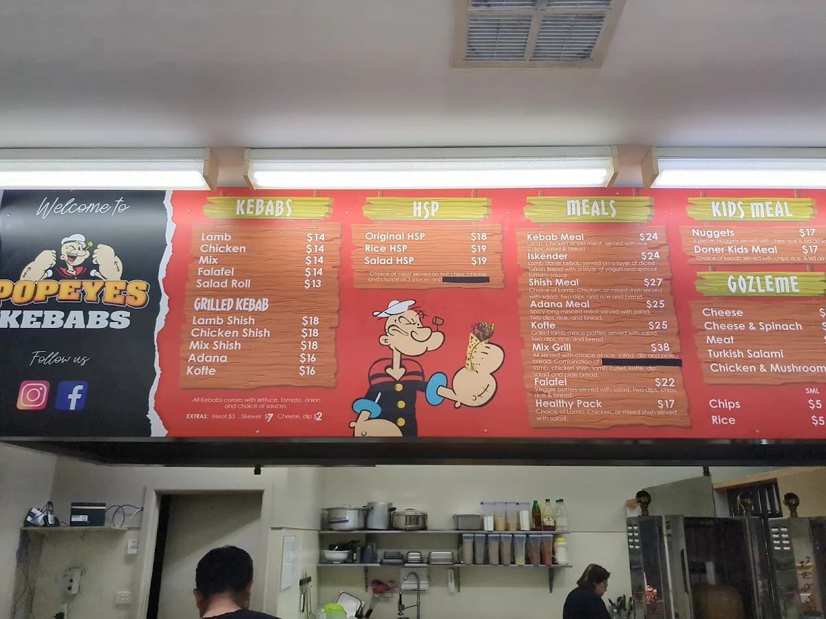 Menu, Popeyes Pizza N Kebab