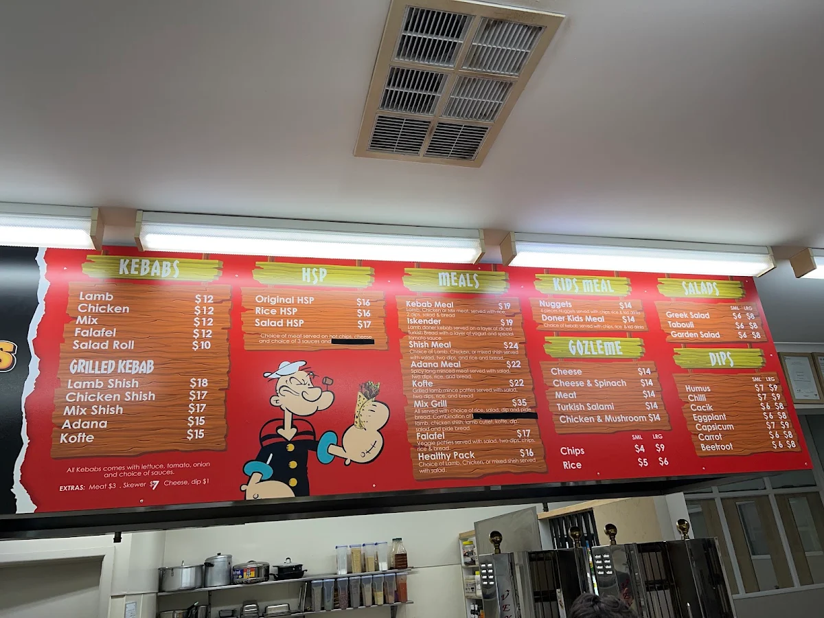 Menu, Popeyes Pizza N Kebab
