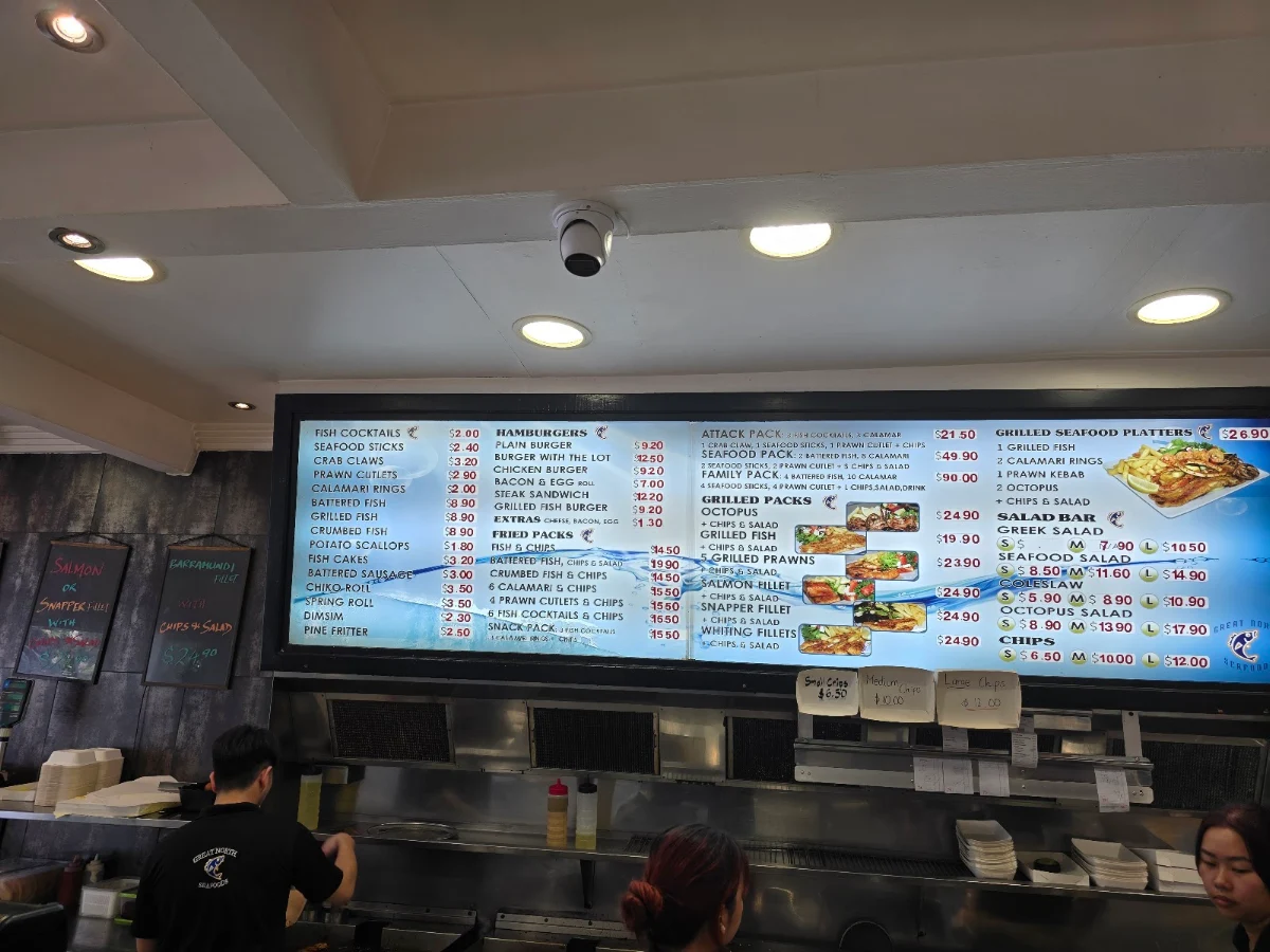 Menu, Great North Seafoods Five Dock