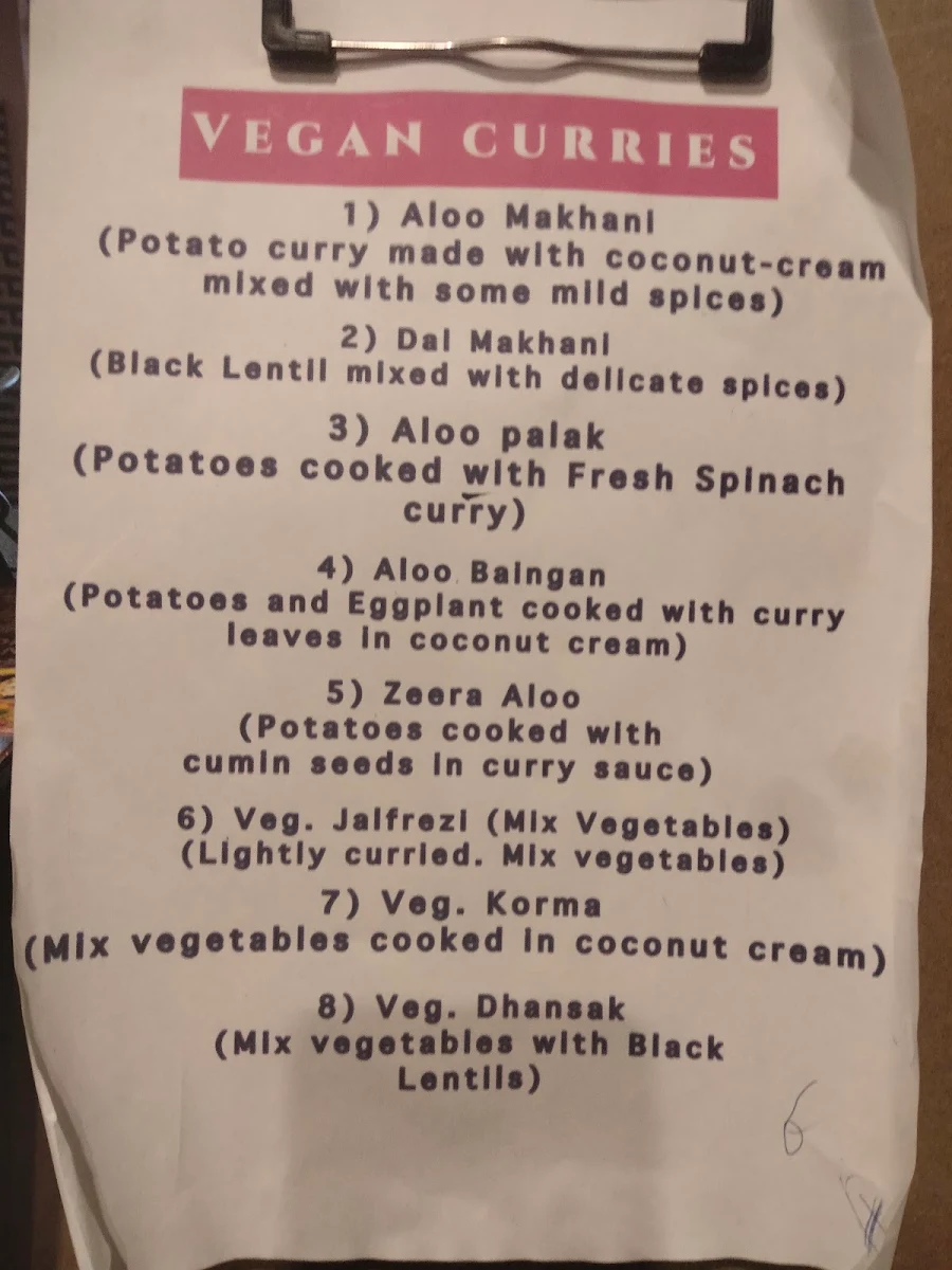 Menu, Jugnu Indian Restaurant