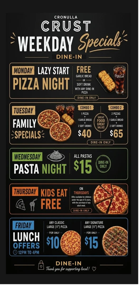 Menu, Crust Pizza Cronulla