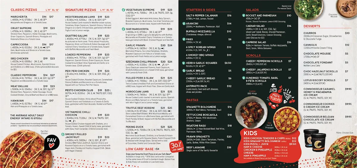 Menu, Crust Pizza Cronulla