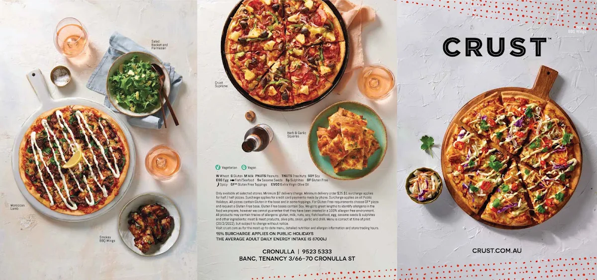 Menu, Crust Pizza Cronulla