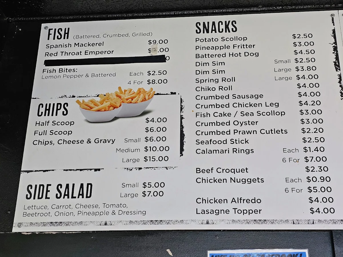 Menu, Vella's Xpress Fish Bar (Harbour Rd), North Mackay