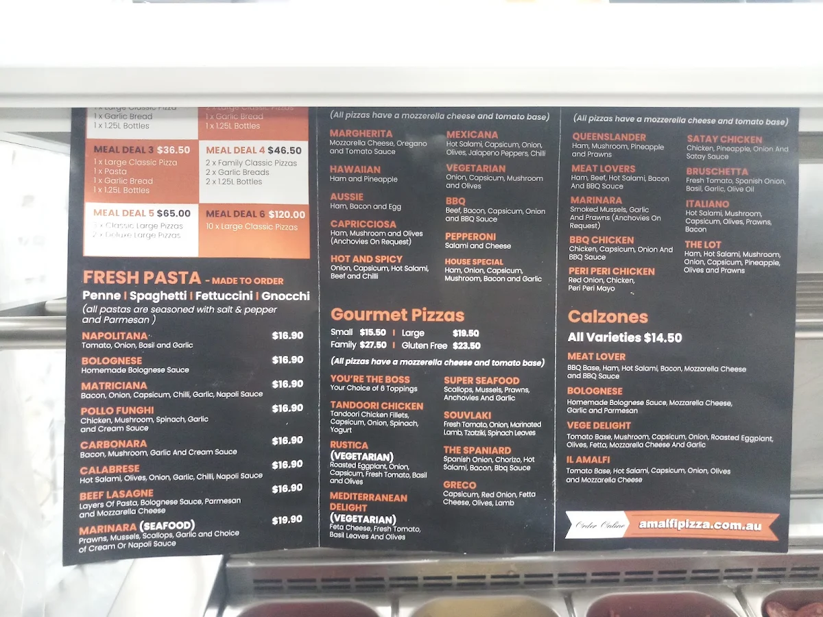 Menu, Amalfi Pizza & Pasta - Mornington