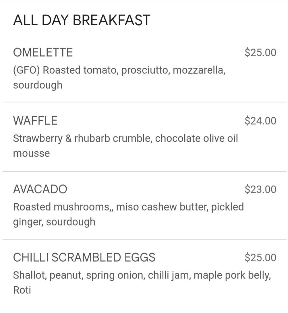 Menu, Round Bird Food & Wine Merchants