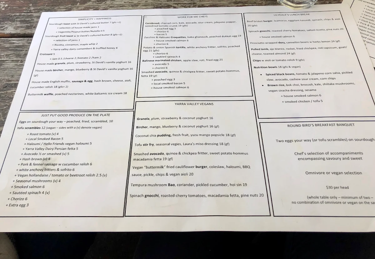 Menu, Round Bird Food & Wine Merchants