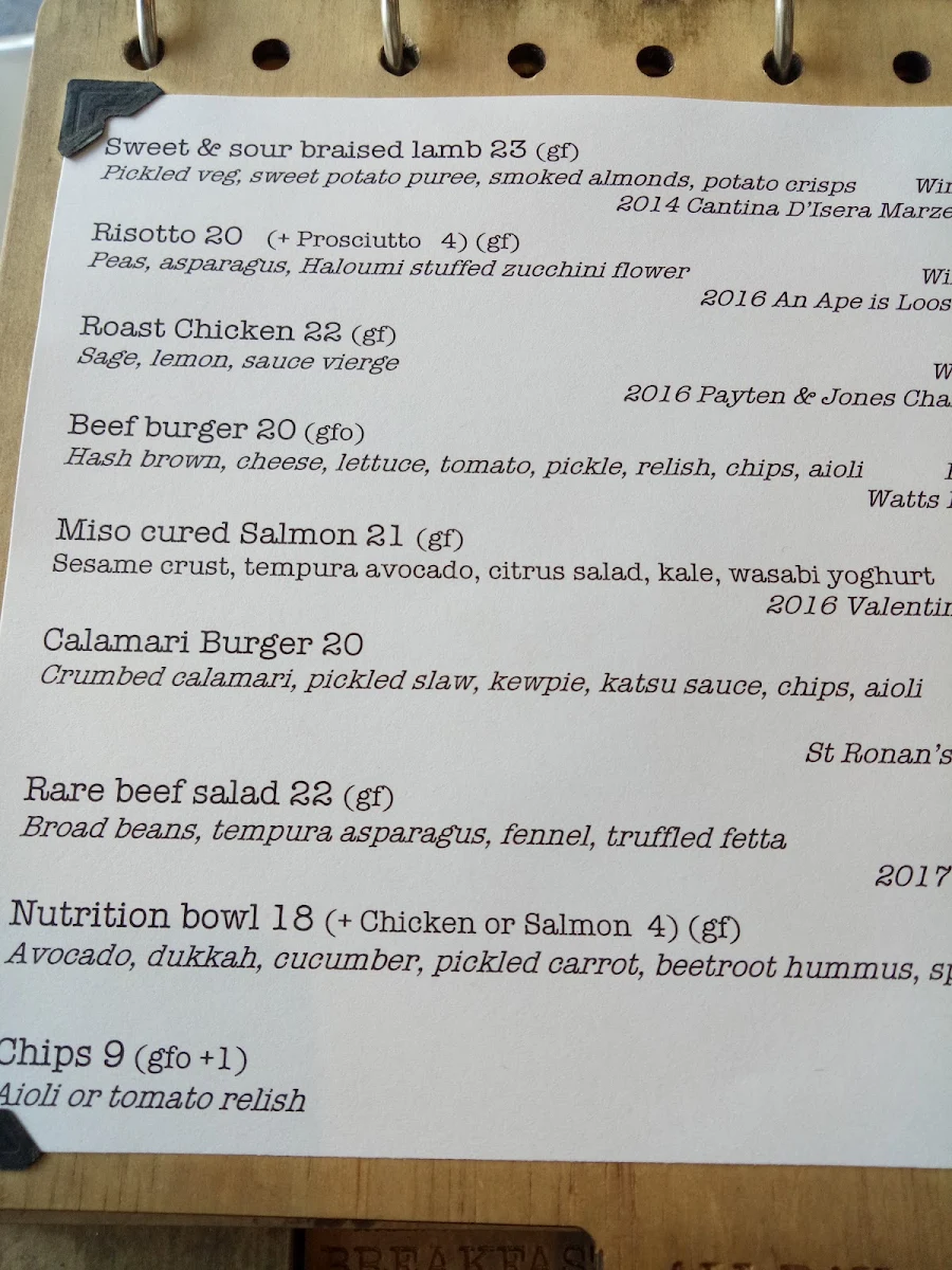 Menu, Round Bird Food & Wine Merchants