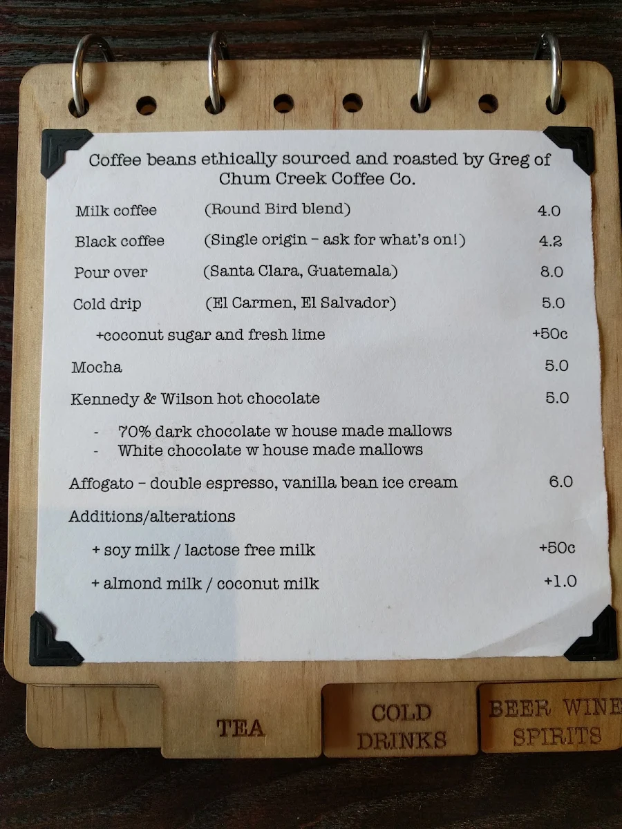 Menu, Round Bird Food & Wine Merchants