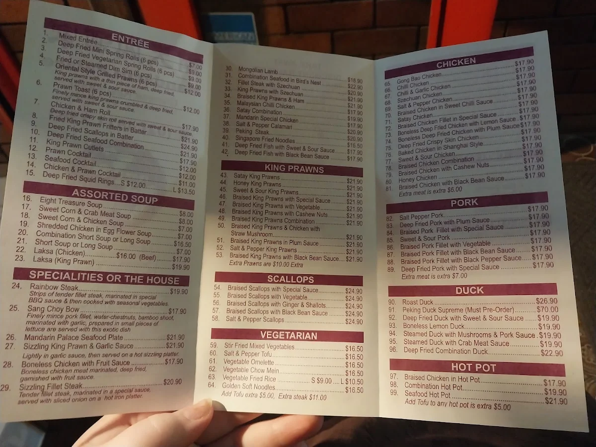 Menu, Mandarin Restaurant