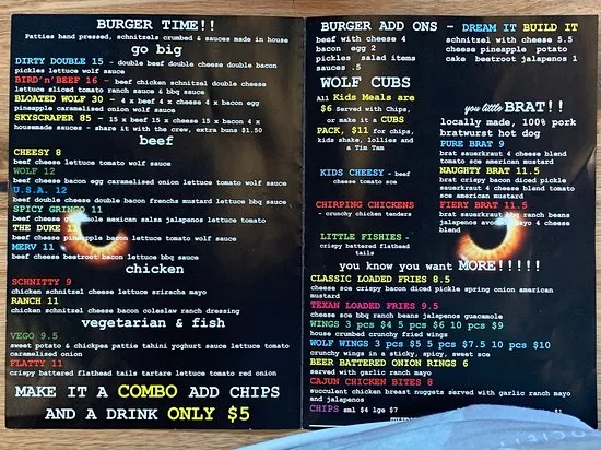 Menu, The Famished Wolf Braeside