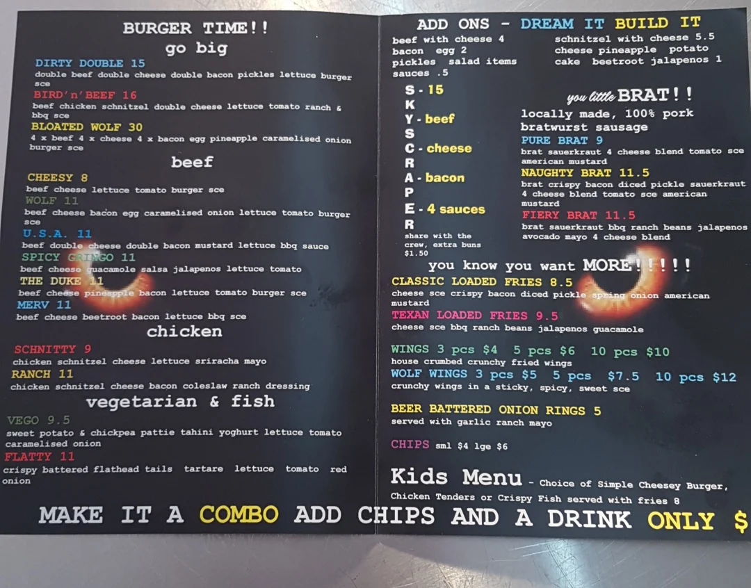 Menu, The Famished Wolf Braeside