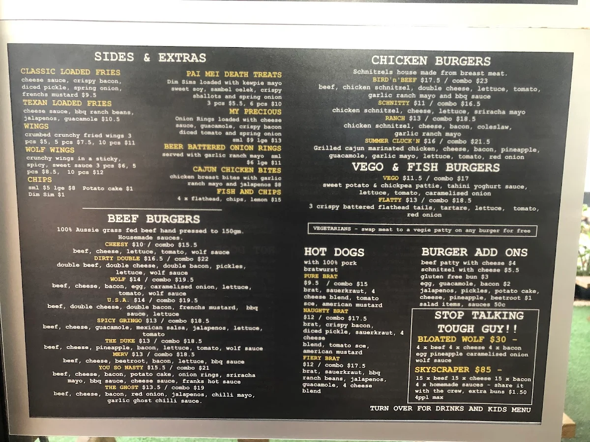 Menu, The Famished Wolf Braeside
