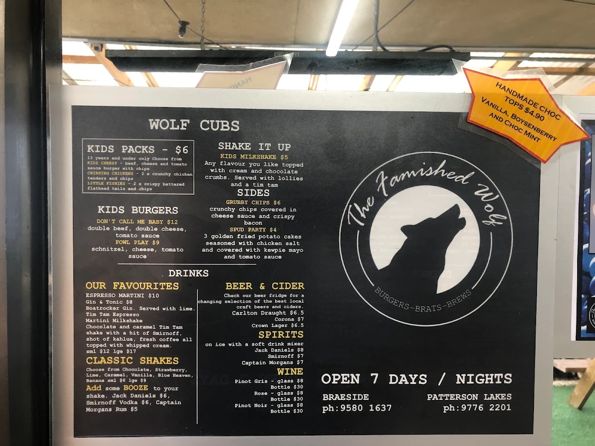 Menu, The Famished Wolf Braeside