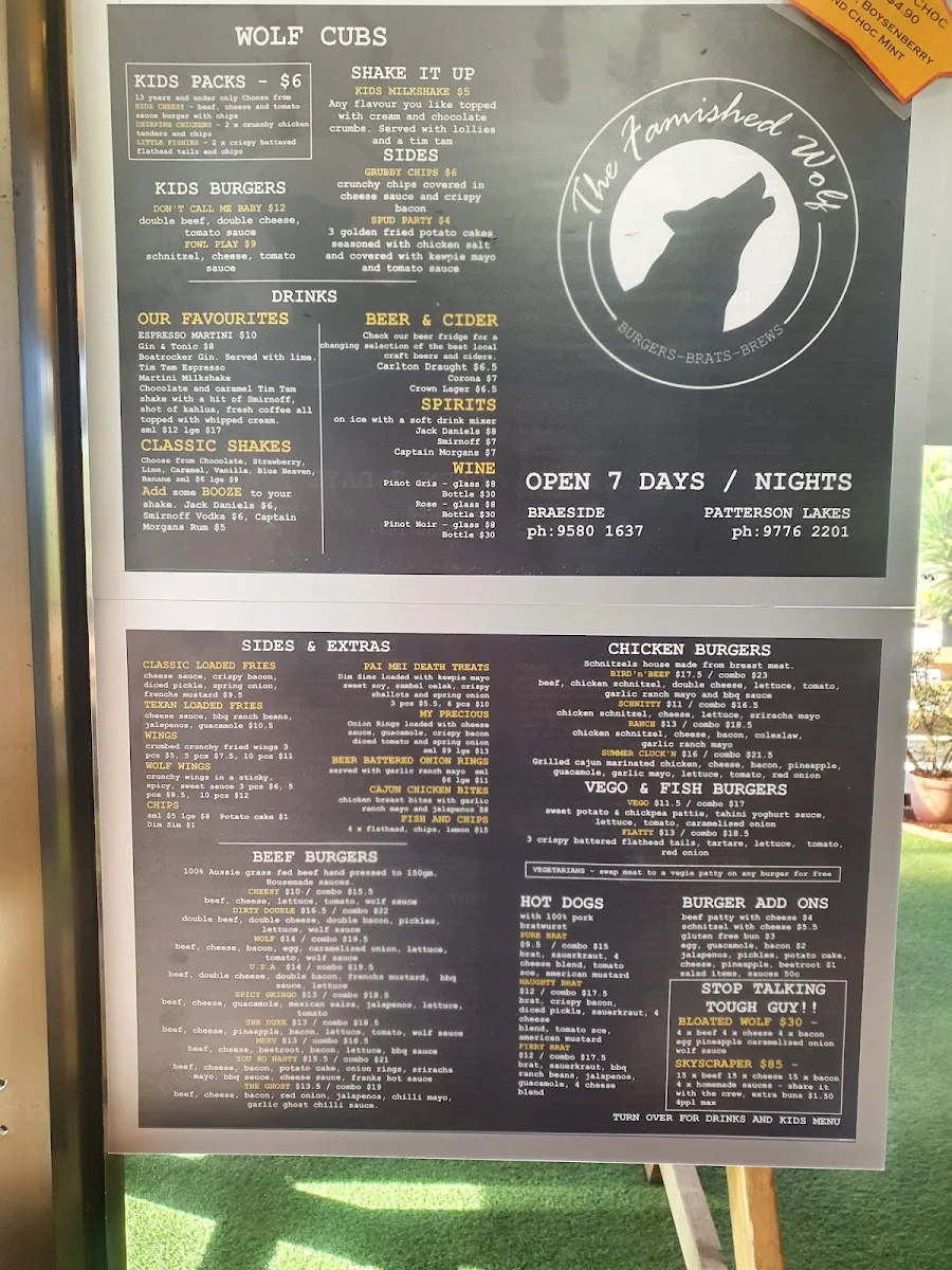 Menu, The Famished Wolf Braeside