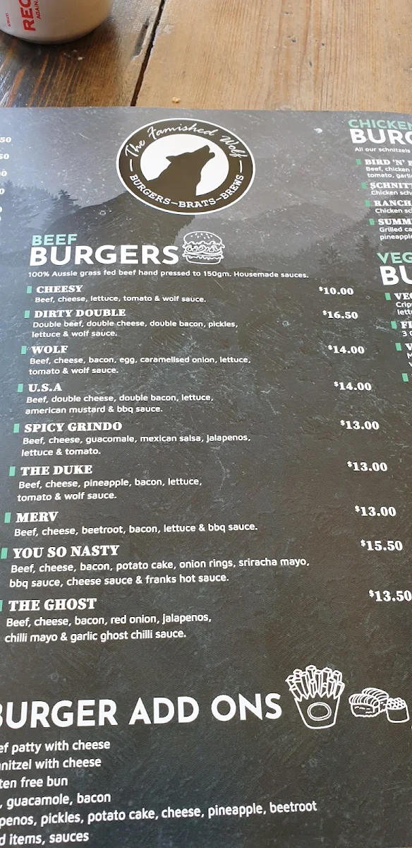 Menu, The Famished Wolf Braeside