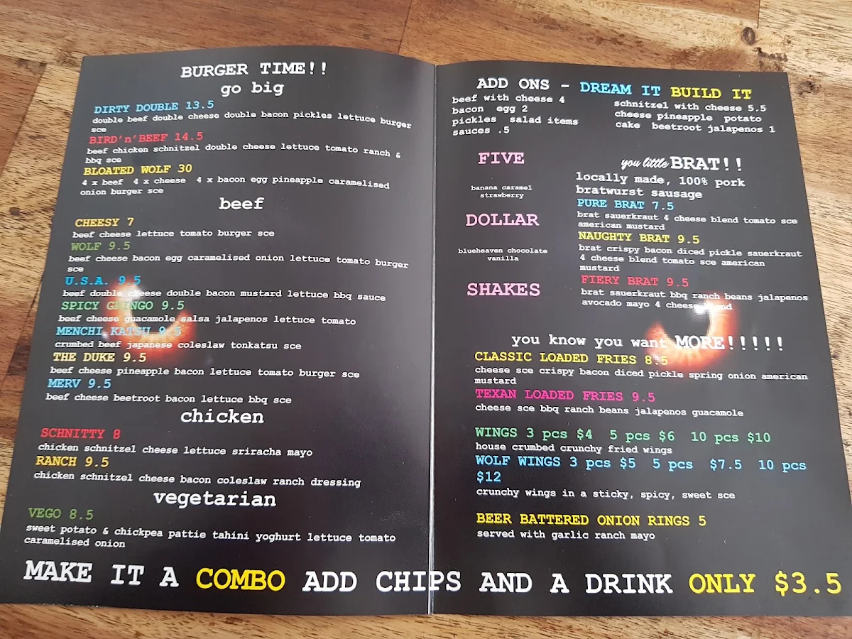 Menu, The Famished Wolf Braeside