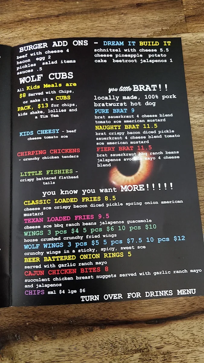 Menu, The Famished Wolf Braeside