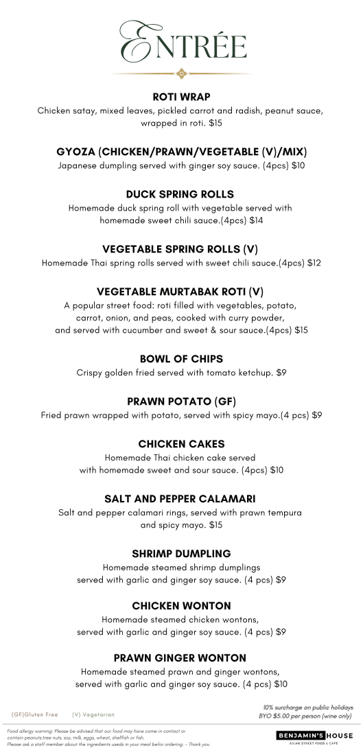 Menu, Benjamin's house
