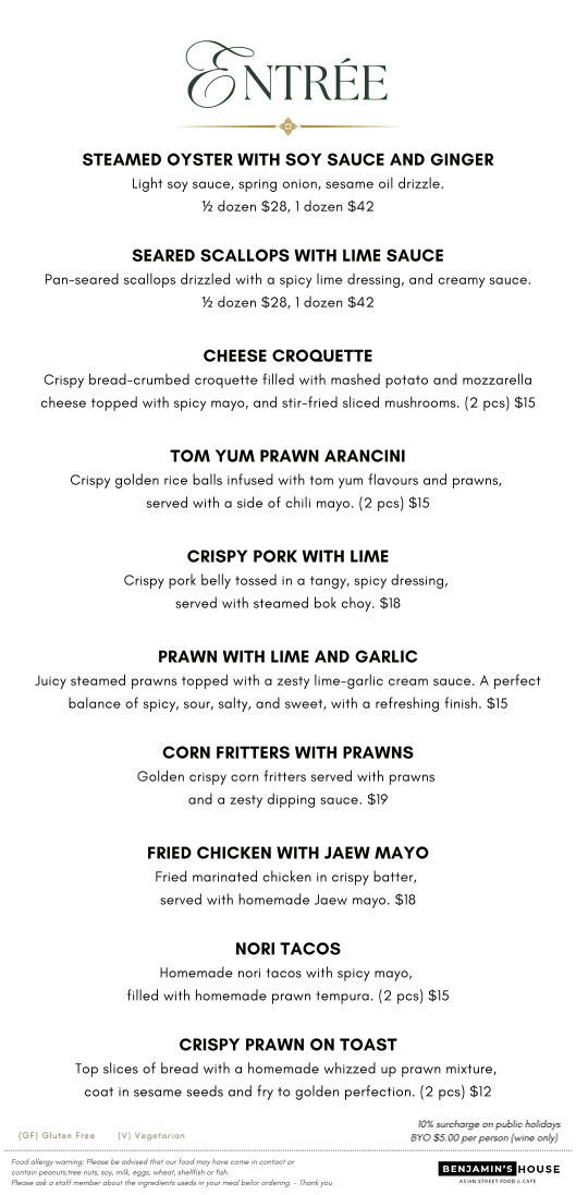 Menu, Benjamin's house