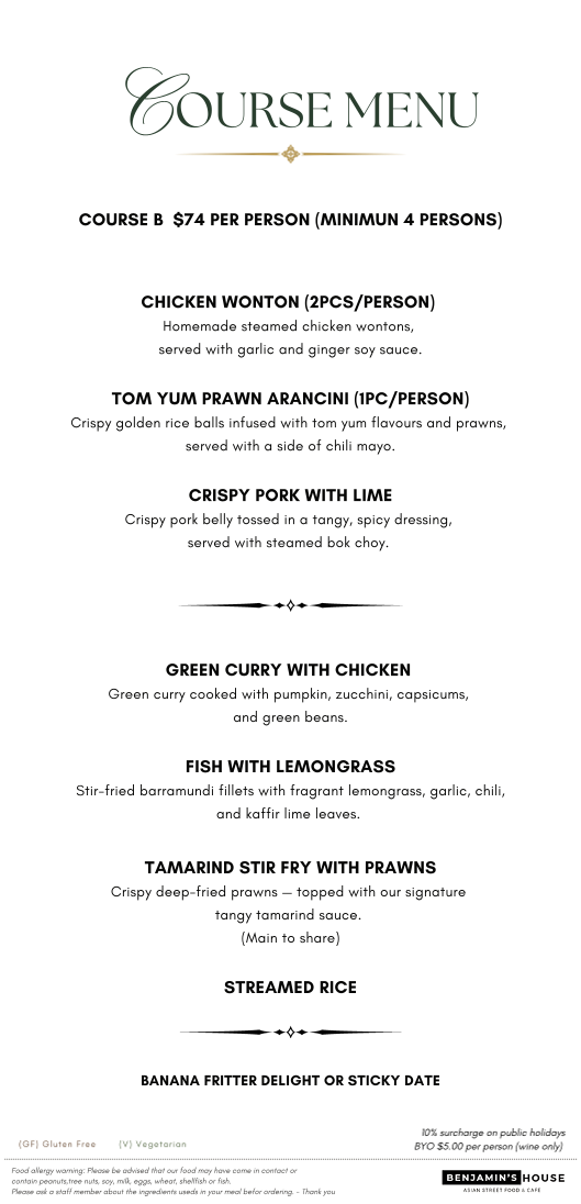 Menu, Benjamin's house