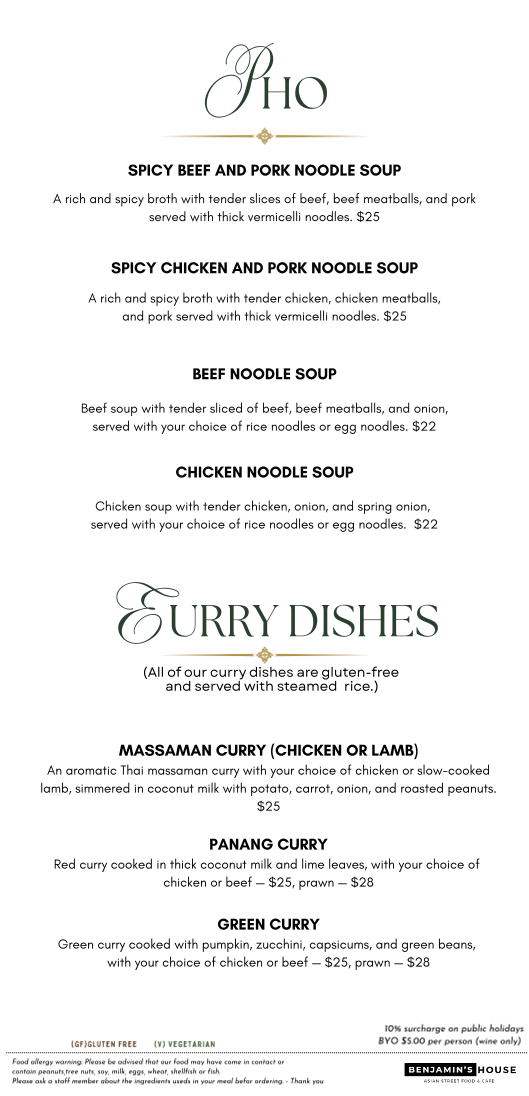 Menu, Benjamin's house