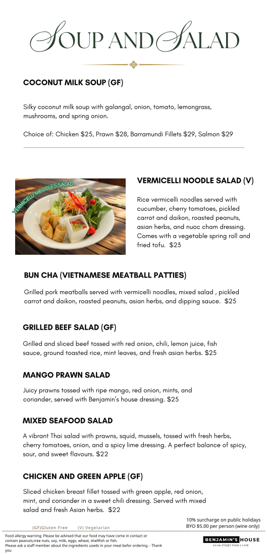 Menu, Benjamin's house