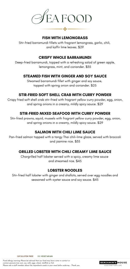 Menu, Benjamin's house
