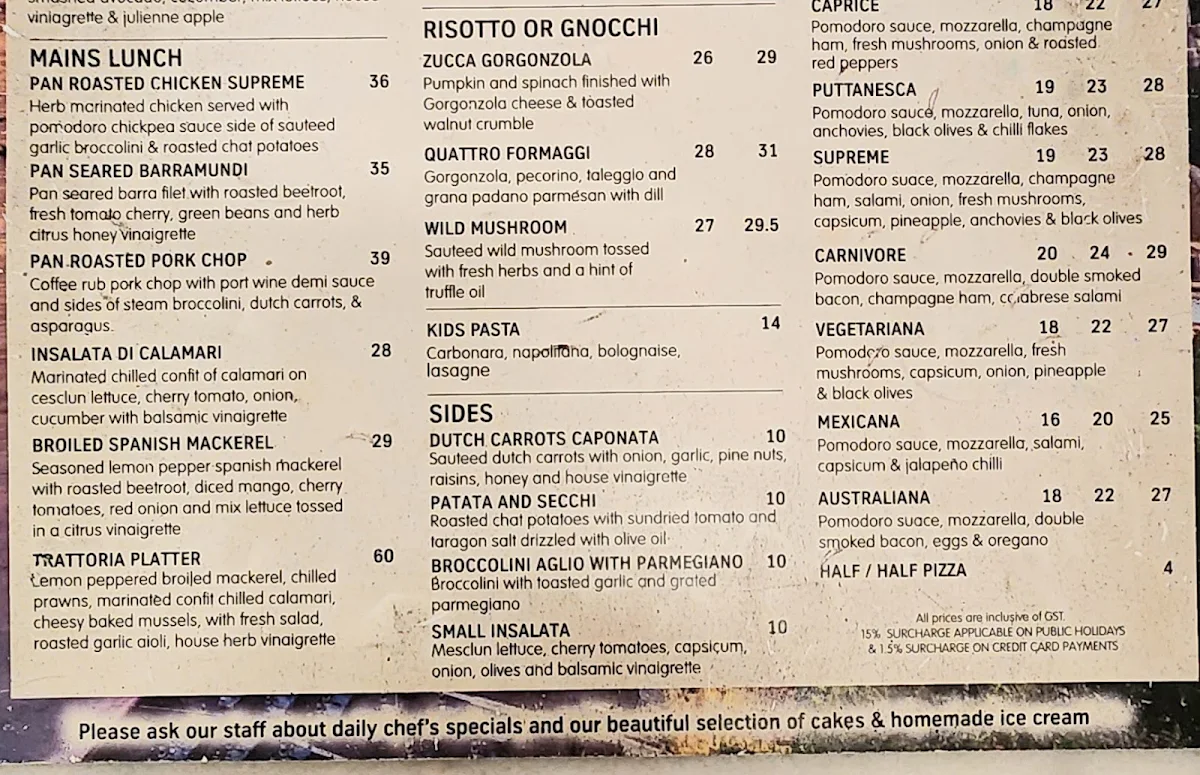 Menu, La Pizza