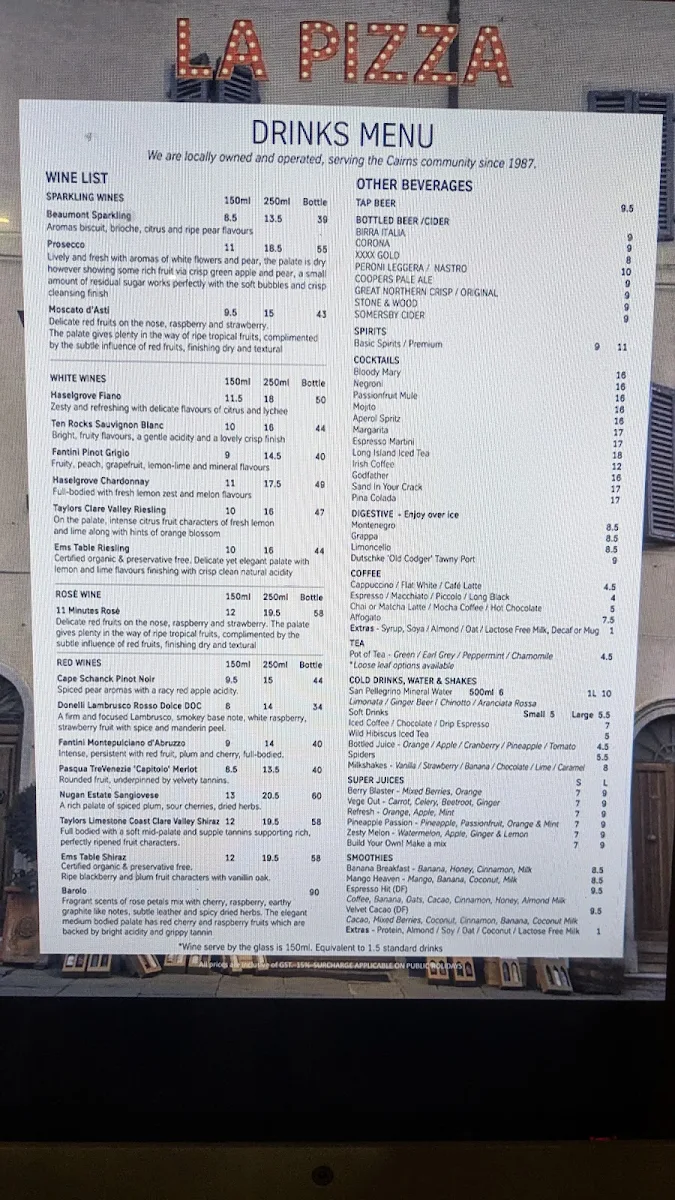 Menu, La Pizza