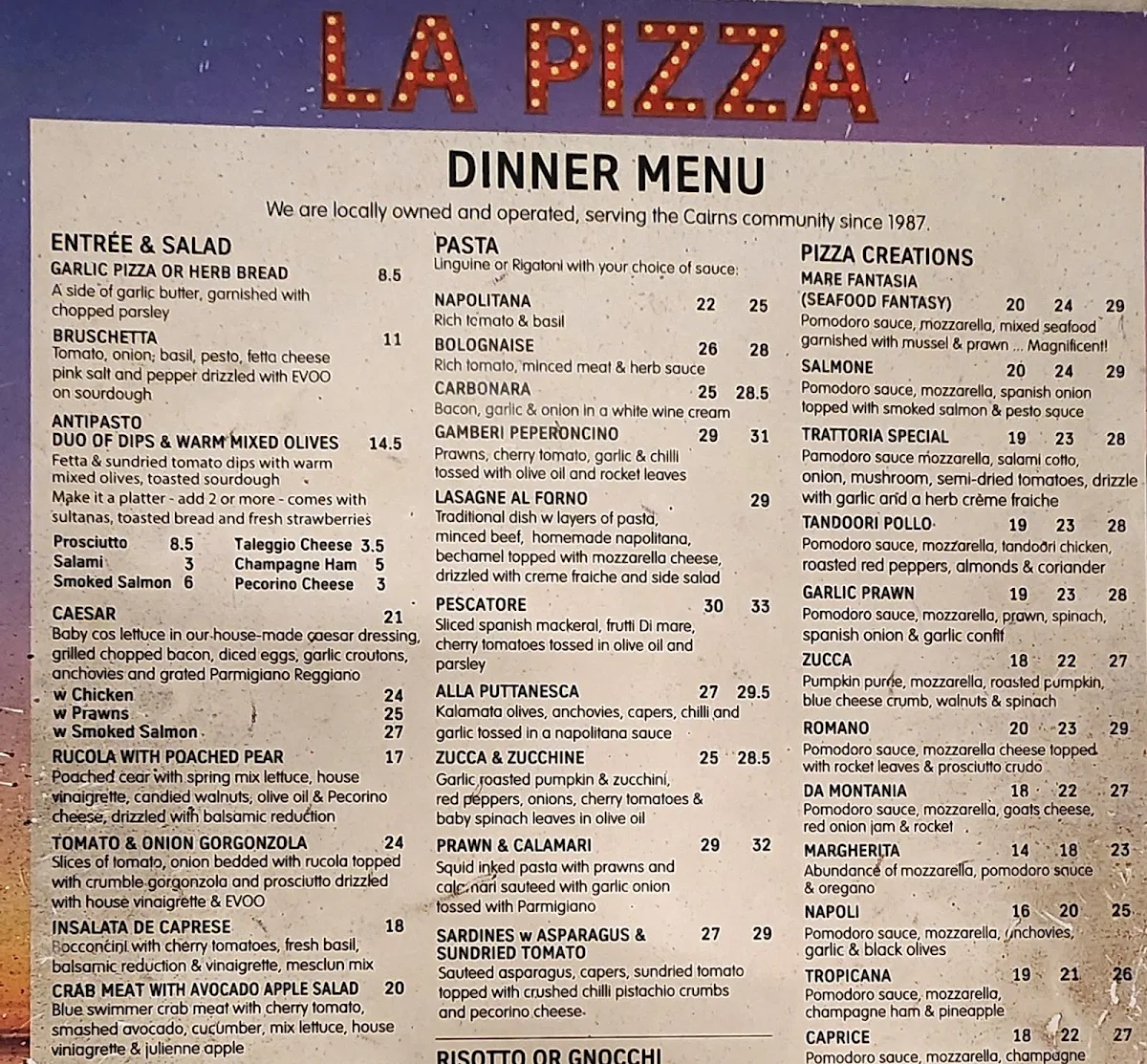 Menu, La Pizza