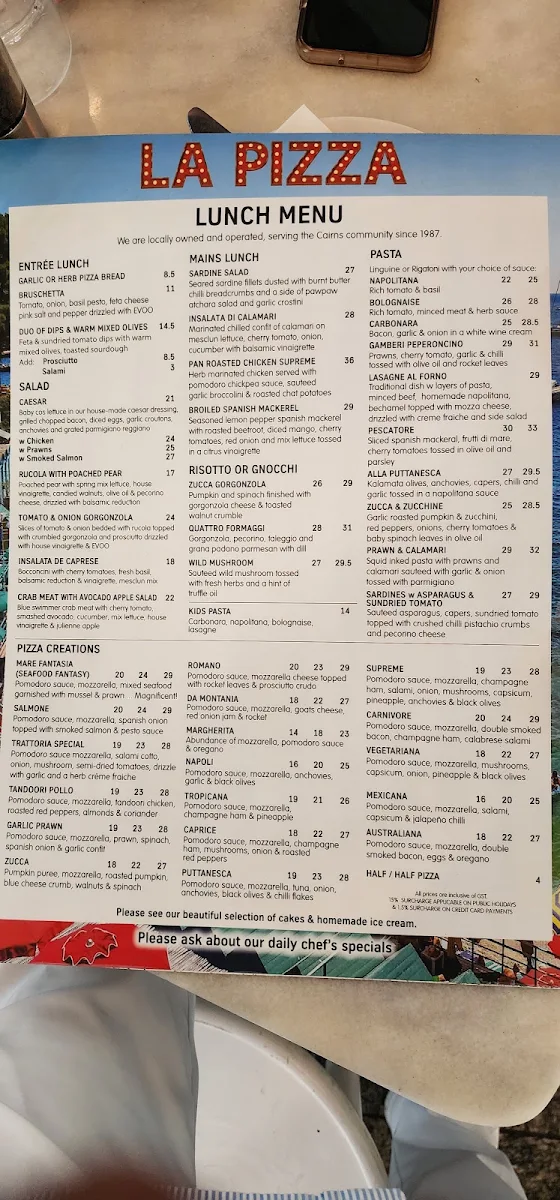 Menu, La Pizza