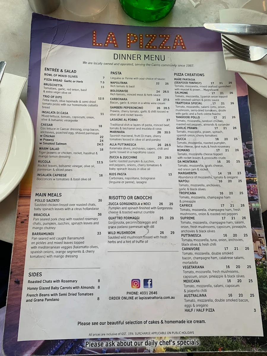 Menu, La Pizza