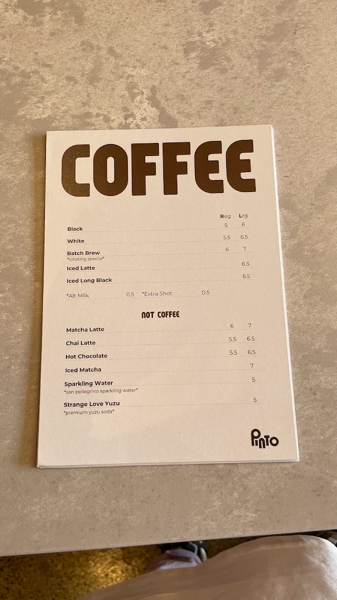 Menu, Pinto Tiramisu