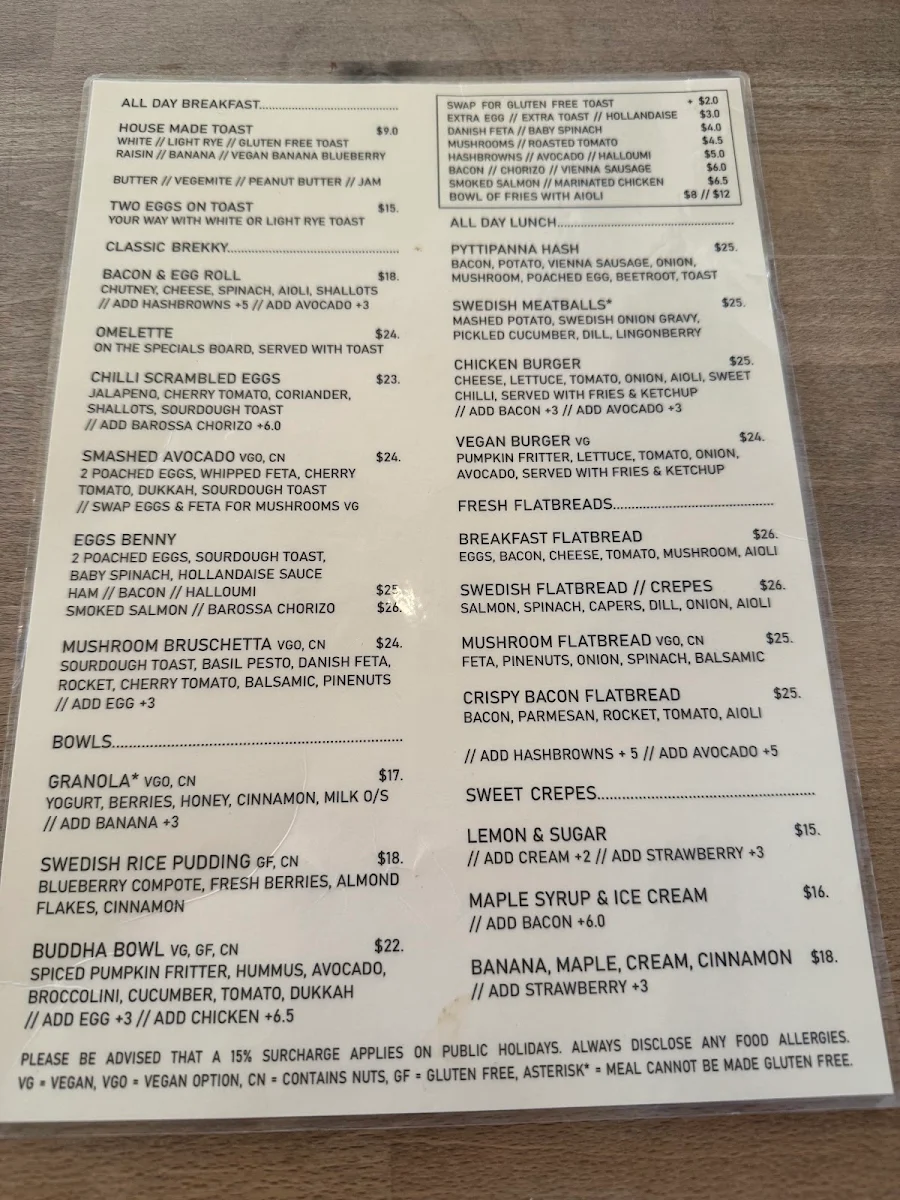 Menu, Swedish Tarts