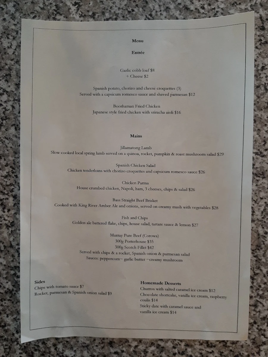 Menu, Boorhaman Hotel and Buffalo Brewery 57269335