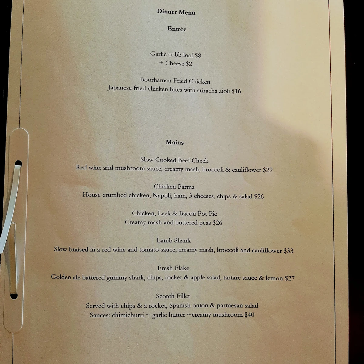 Menu, Boorhaman Hotel and Buffalo Brewery 57269335