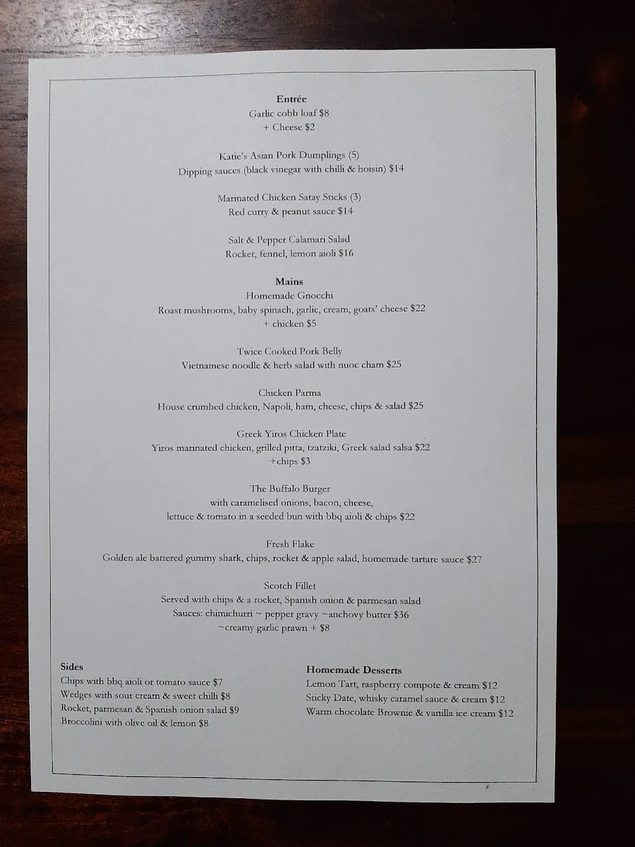 Menu, Boorhaman Hotel and Buffalo Brewery 57269335