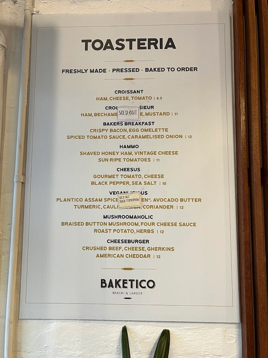 Menu, Baketico by Wonder Pies Brunswick