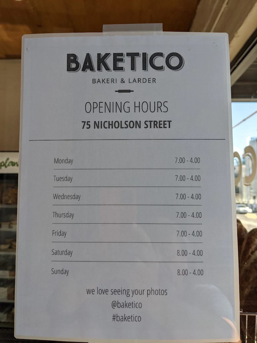 Menu, Baketico by Wonder Pies Brunswick