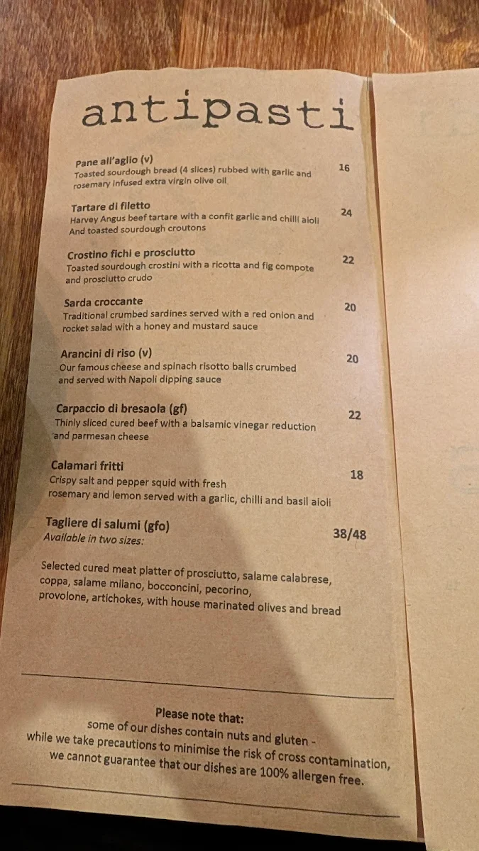 Menu, La Scarpetta Trattoria