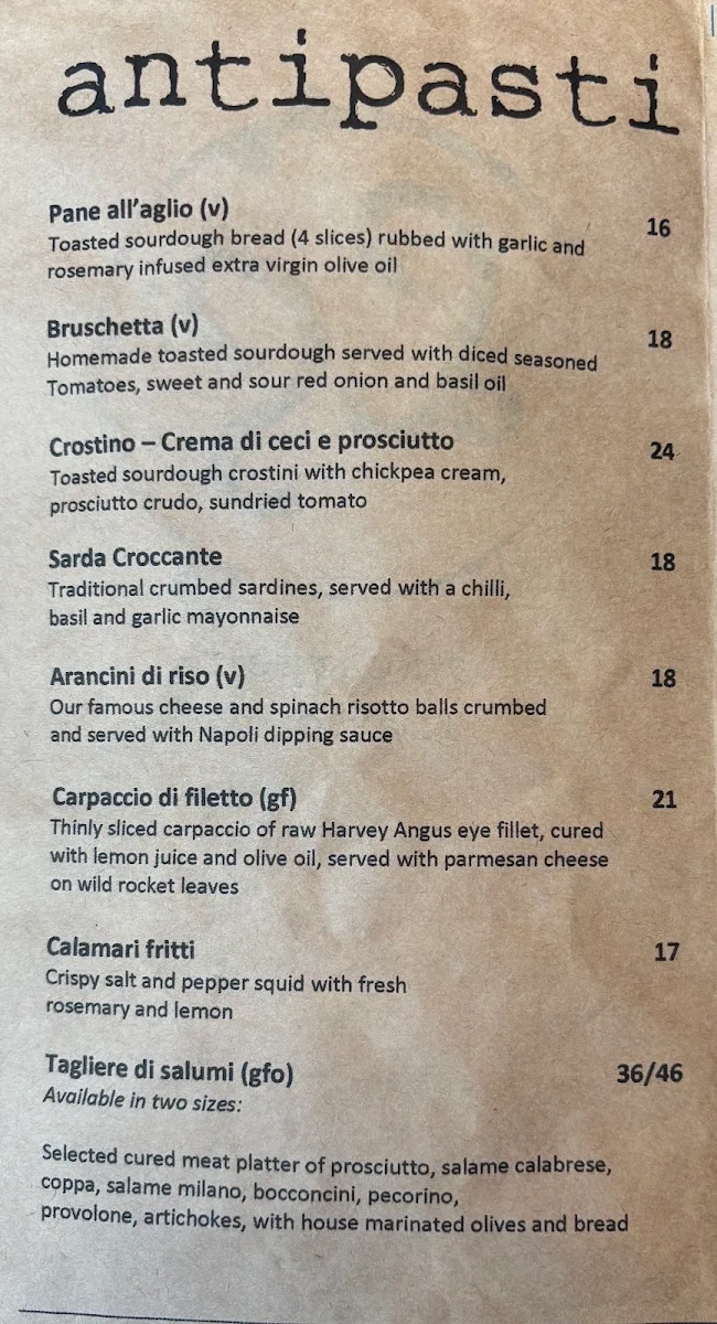 Menu, La Scarpetta Trattoria