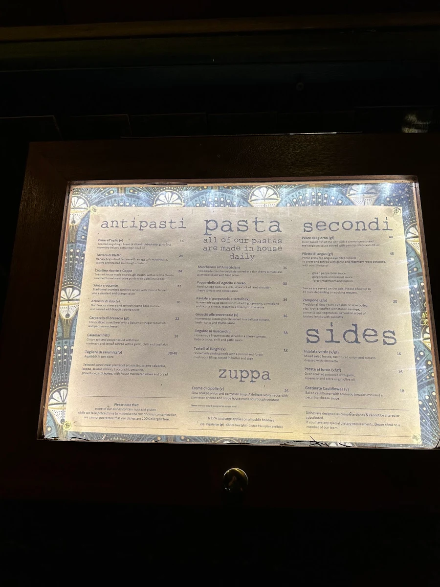 Menu, La Scarpetta Trattoria